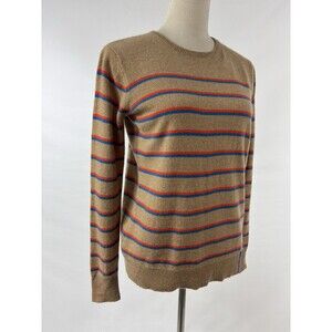 Kule Cashmere Sweater Tan Red Blue Stripe Small Pullover Long Sleeve